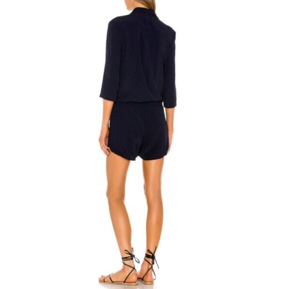 Monrow Women's Sz Small Navy Blue French Terry / Cotton Zip-Up Romper - Picture 2 of 15